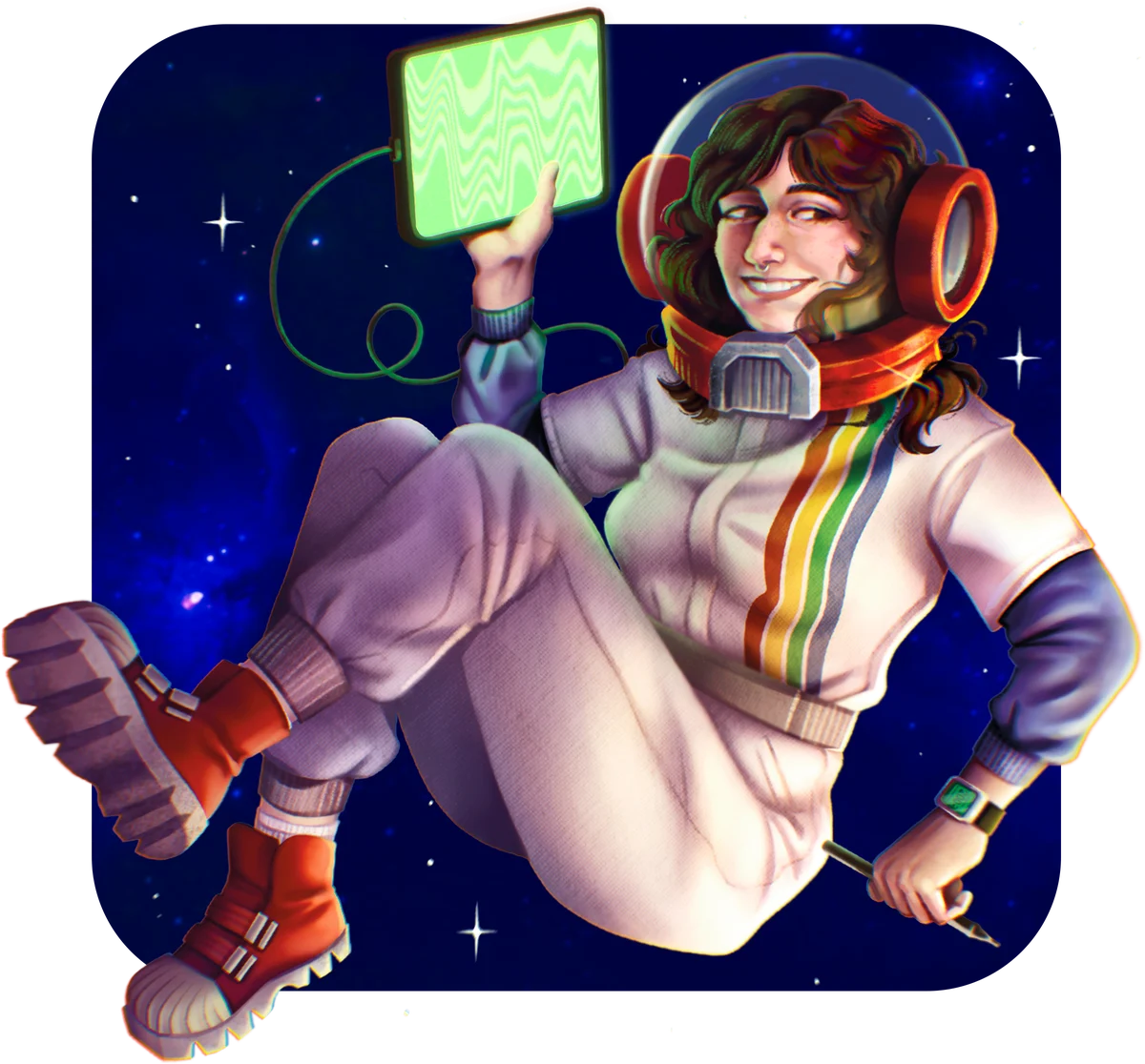 Autorretrato ilustrado de Eva de José como astronauta
