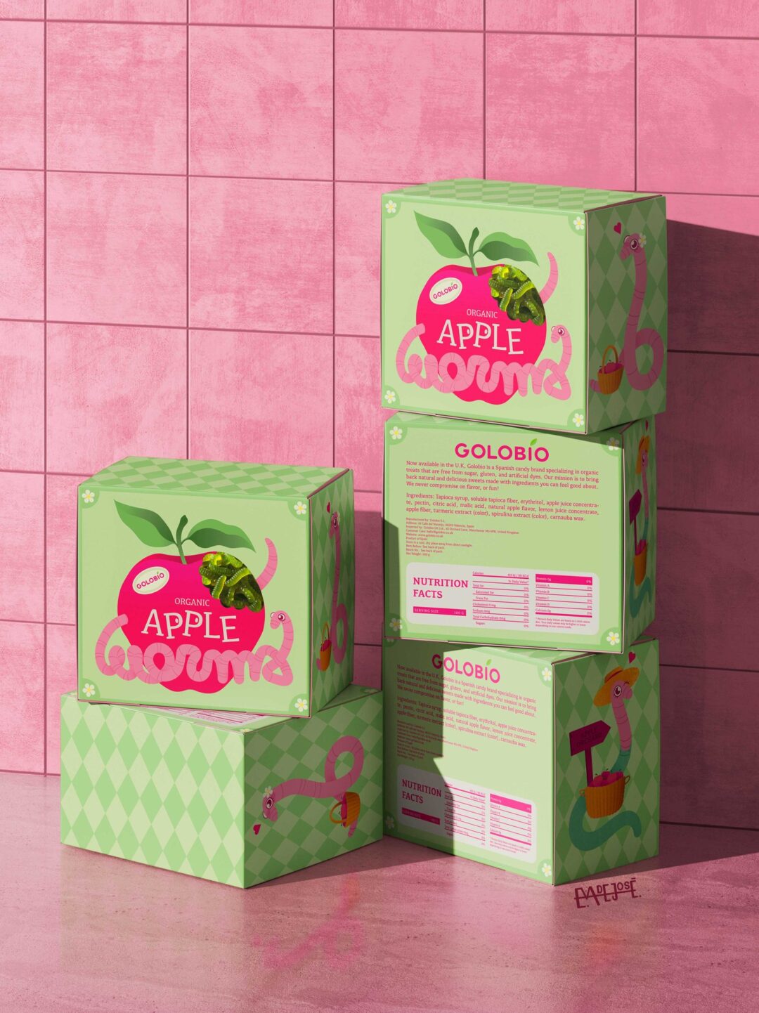 Diseño de packaging para Apple Worms de Golobio, por Eva de José